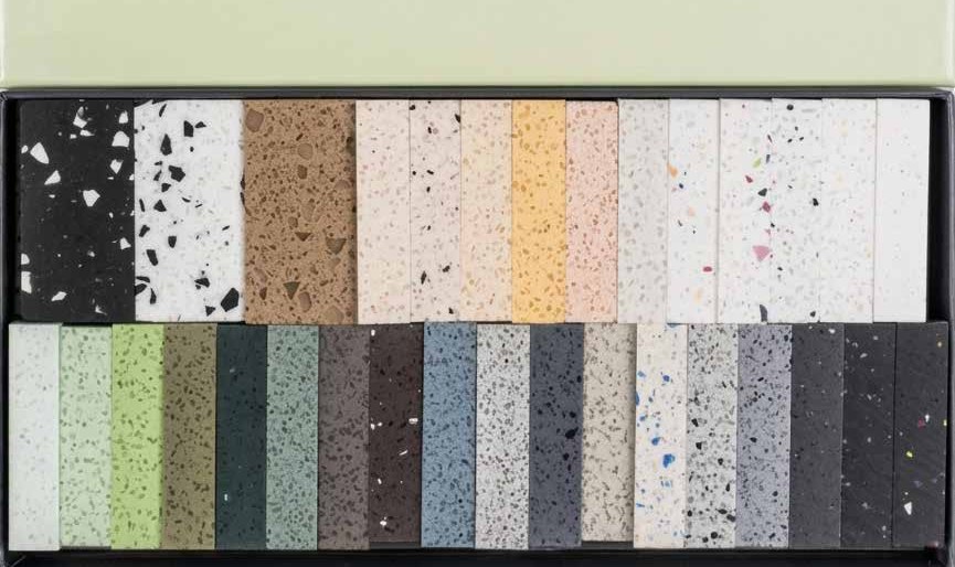 Sample tray of mixed glaze and finish chips